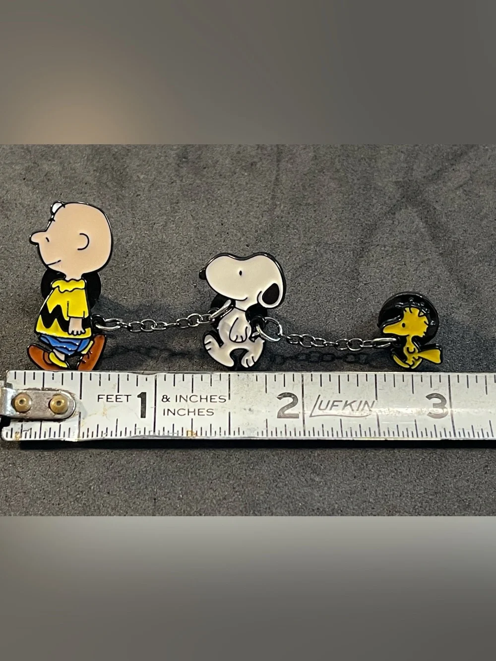 3-Piece; Charlie Brown, Snoopy and Woodstock Chain Brooch Pin- NEW